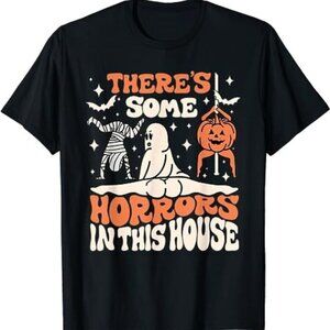 Theres Some Horrors In This House Ghost Pumpkin Halloween Graphic T-Shirt  90